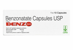 A box of Benzonatate capsules 100mg