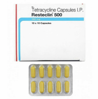 A box of generic tetracycline 500mg capsules