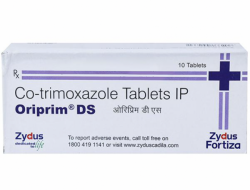 A box and blister pack of generic Sulfamethoxazole Trimethoprim 800mg / 160mg Tablets