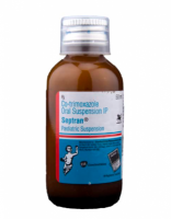 A bottle of Sulfamethoxazole (200mg) + Trimethoprim (40mg) Generic Suspension 50ml