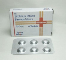 A box and a strip of generic Sirolimus 1mg tablets