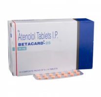 Box and blister strip of generic Atenolol 25mg tablets