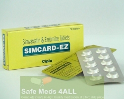 Box and two blisters of generic Ezetimibe and Simvastatin 10mg/10mg tablets