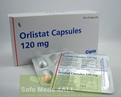 A box pack and a strip of generic Xenical 120mg Capsules - Orlistat