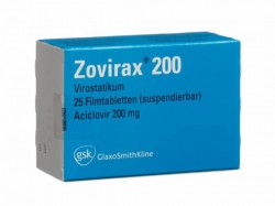 A box of name brand zovirax 200mg tablets