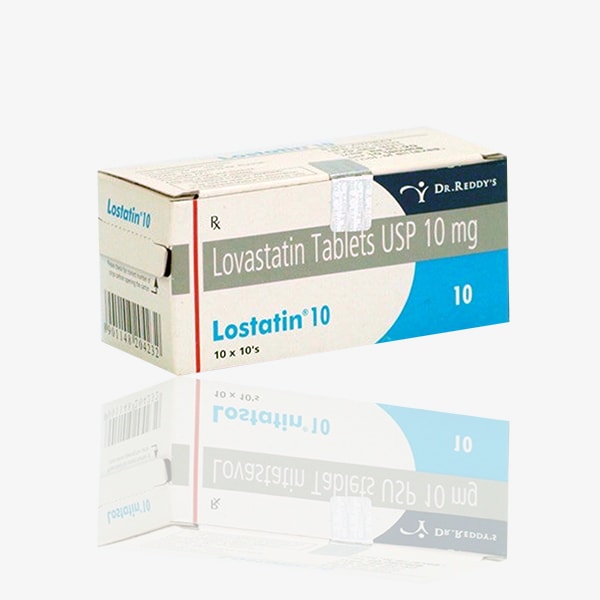 Box of generic Lovastatin 10mg tablets