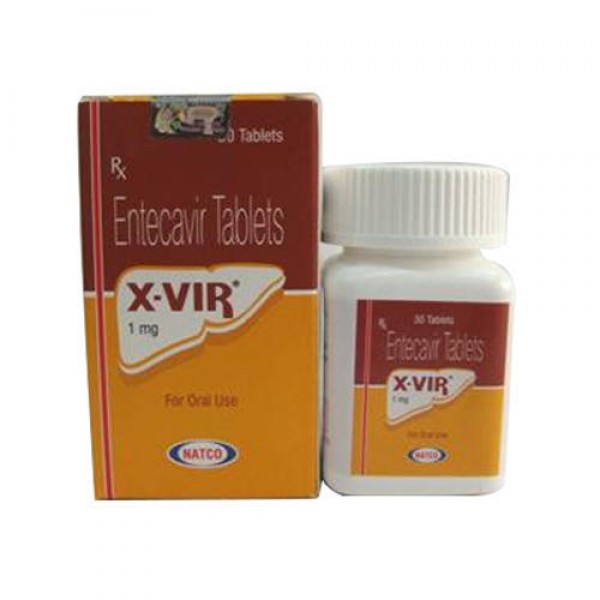 A box and a bottle of generic Entecavir 1mg Tablet