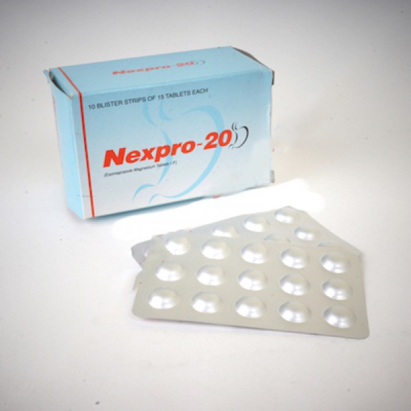 Box and blister strip of generic Esomeprazole Magnesium 20mg tablets