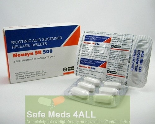 Box and a strip pack of generic Niacin 500mg sr tablet
