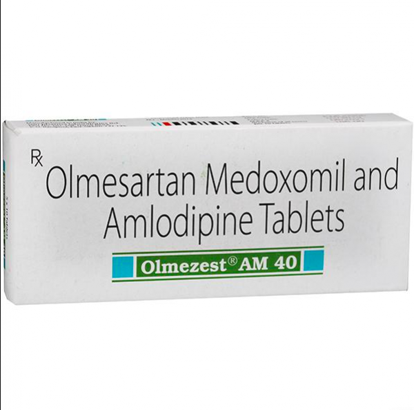 A box of Olmesartan Medoxomil (40mg) + Amlodipine (5mg) Generic Tablets