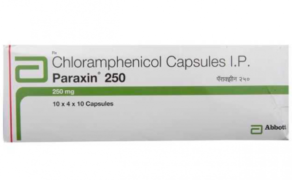 A box of Chloramphenicol 250mg Capsules