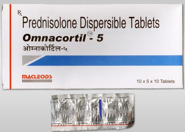 A box and a blister of generic Prednisone 5mg Tablets