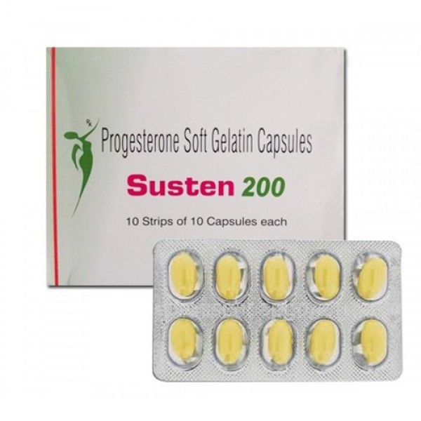 A box and a blister of generic Progesterone 200mg Capsules