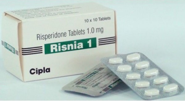 A box and two strips of generic risperidone 1 mg Tablets