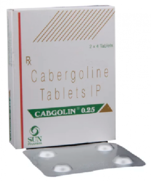 One blister strip and a box of generic Cabergoline 0.25mg Tablet