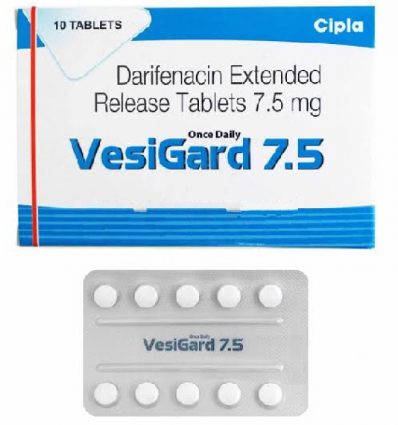 A box and a blister of generic Darifenacin 7.5 mg Tablet PR