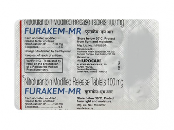 A strip pack of generic Nitrofurantoin 100 mg Tablet