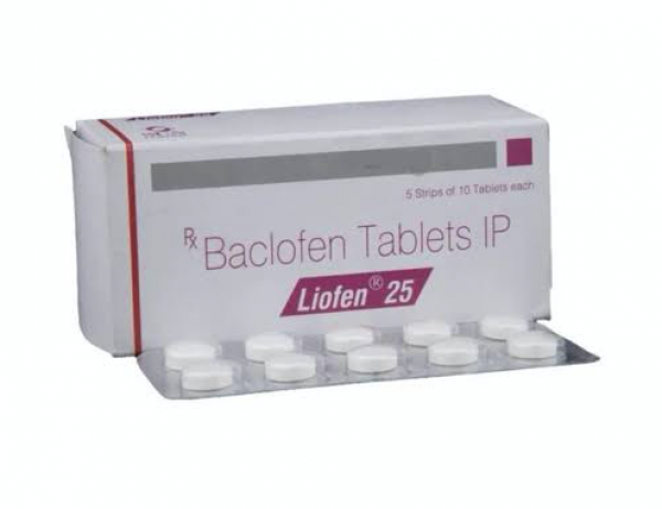 A box and a blister strip of Baclofen 25mg Tablet