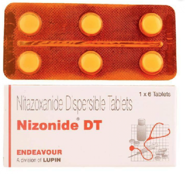 A box and a strip pack of generic Nitazoxanide 200mg Tablet