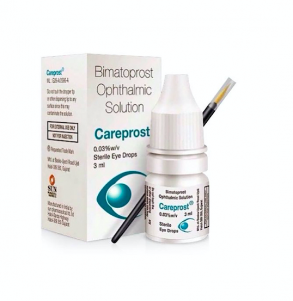 A box of Careprost Eye Drops 0.03, 3 ml Eye Drops (With Brush)