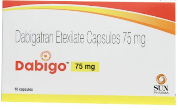 A box of Dabigatran Etexilate 75mg Generic Capsules