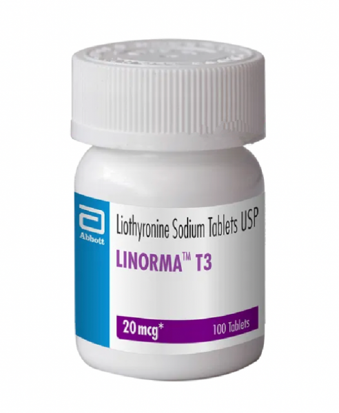 A bottle of Liothyronine (20mcg) tablets