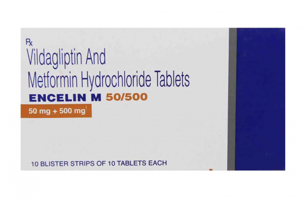 Box of generic vildagliptin 50 mg, metformin hydrochloride 500 mg Tablets