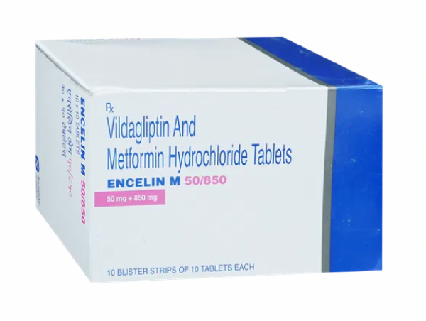 Box of generic vildagliptin 50 mg, metformin hydrochloride 850 mg Tablets