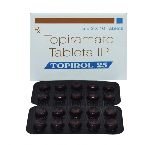 Box and blister strip of generic Topiramate 25mg tablets