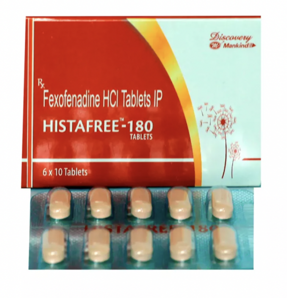 Box and blister strip of generic Fexofenadine Hcl 180mg tablets