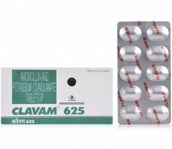 Blister strips and box of generic amoxicillin 500 mg, clavulanic acid (CLAVULANATE) 125 mg