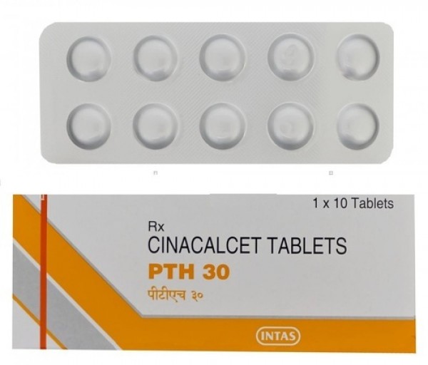 A box and a blister of generic Cinacalcet 30 mg Tablets