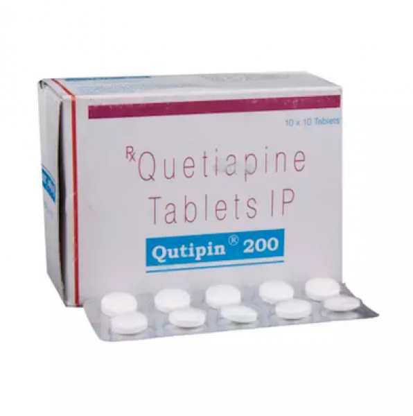 Box and blister strip of generic Quetiapine Fumarate 200mg tablets