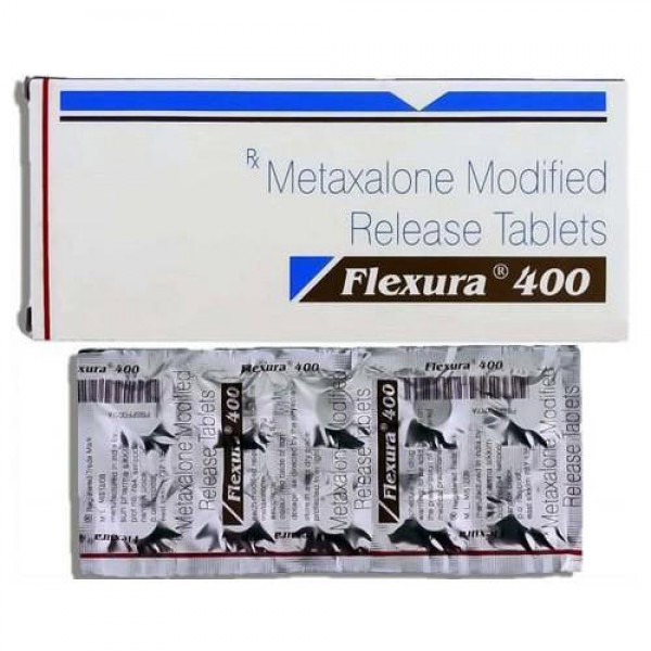 A box and a blister of generic Metaxalone 400mg tablets