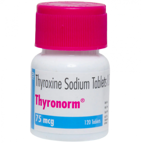 A bottle of Levothyroxine 75mcg Generic Tablets