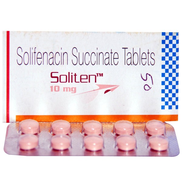 A box and a strip of generic Solifenacin Succinate 10mg Tablet