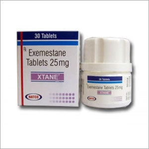 A box and a plastic bottle of generic Exemestane 25mg Tablet