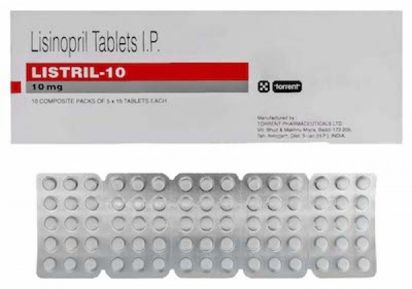 Box and blister strip of generic Lisinopril 10mg tablet